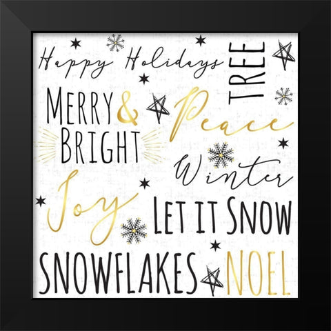 Merry and Bright Typography Black Modern Wood Framed Art Print by ND Art and Design