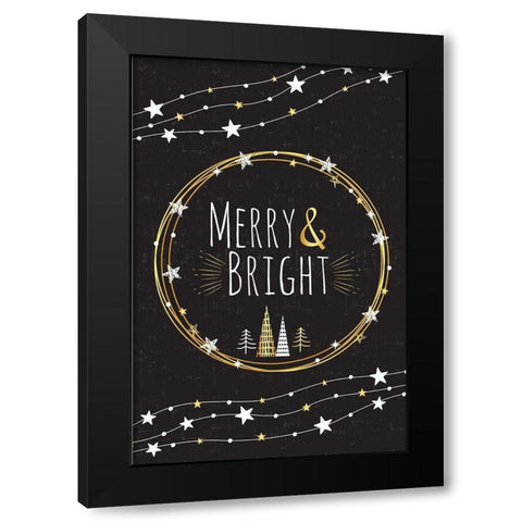 Merry and Bright Black Modern Wood Framed Art Print by ND Art and Design