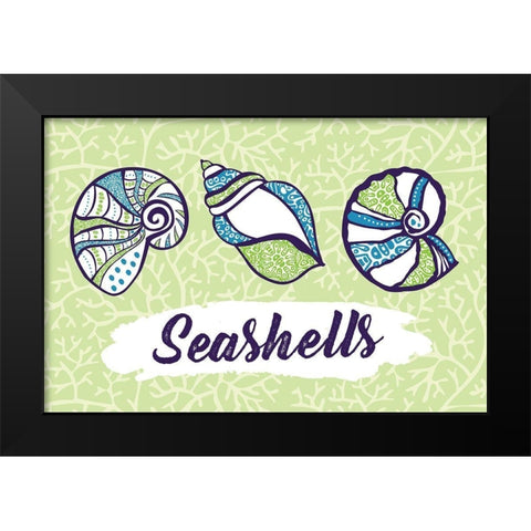 Seashells Black Modern Wood Framed Art Print by ND Art and Design