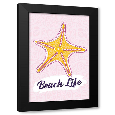 Beach Life Black Modern Wood Framed Art Print by ND Art and Design