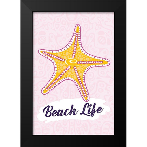 Beach Life Black Modern Wood Framed Art Print by ND Art and Design