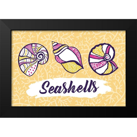 Seashells Black Modern Wood Framed Art Print by ND Art and Design