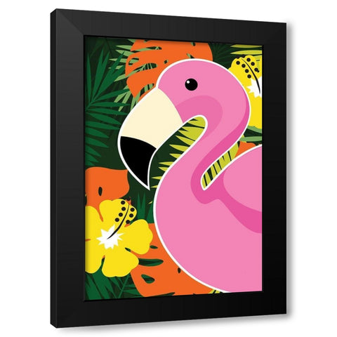 Tropical Flamingo Black Modern Wood Framed Art Print by ND Art and Design