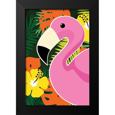 Tropical Flamingo Black Modern Wood Framed Art Print by ND Art and Design