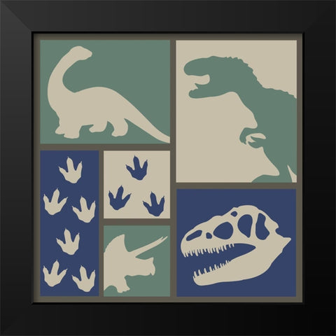 Dino Collage Black Modern Wood Framed Art Print by ND Art and Design