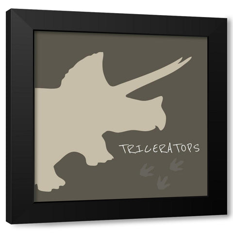 Triceratops Black Modern Wood Framed Art Print with Double Matting by ND Art and Design