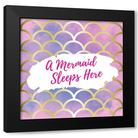 A Mermaid Sleeps Here Black Modern Wood Framed Art Print with Double Matting by ND Art and Design