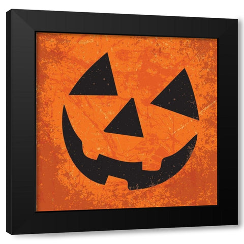 Pumpkin Face Black Modern Wood Framed Art Print by ND Art and Design
