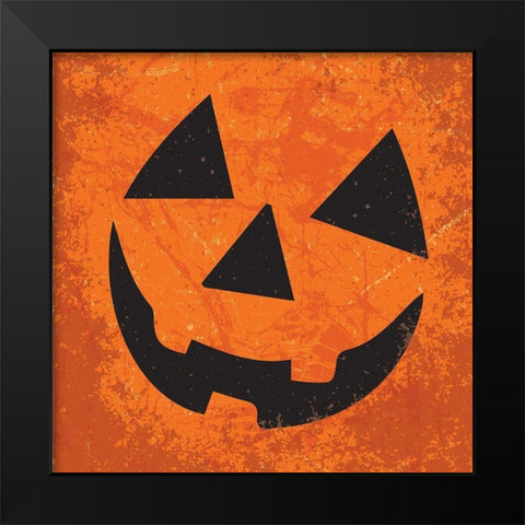 Pumpkin Face Black Modern Wood Framed Art Print by ND Art and Design