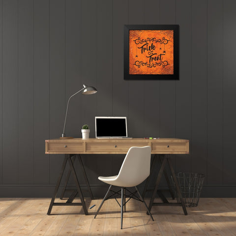 Trick or Treat Black Modern Wood Framed Art Print by ND Art and Design