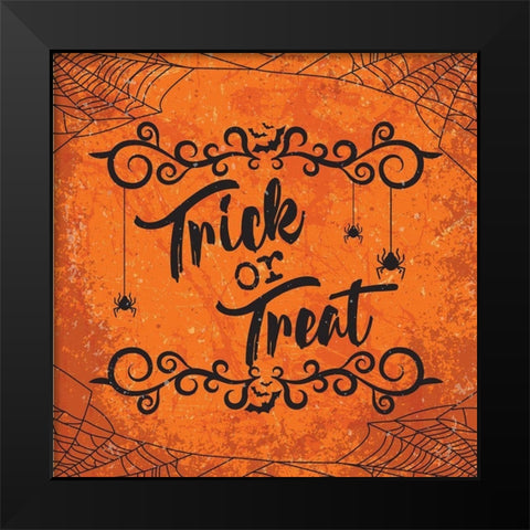 Trick or Treat Black Modern Wood Framed Art Print by ND Art and Design