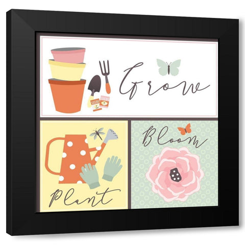 Garden Goddess - Grow, Plant, Bloom Black Modern Wood Framed Art Print by ND Art and Design