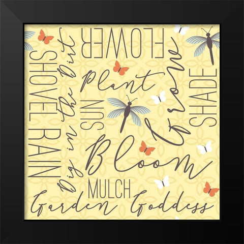 Garden Goddess Word Black Modern Wood Framed Art Print by ND Art and Design