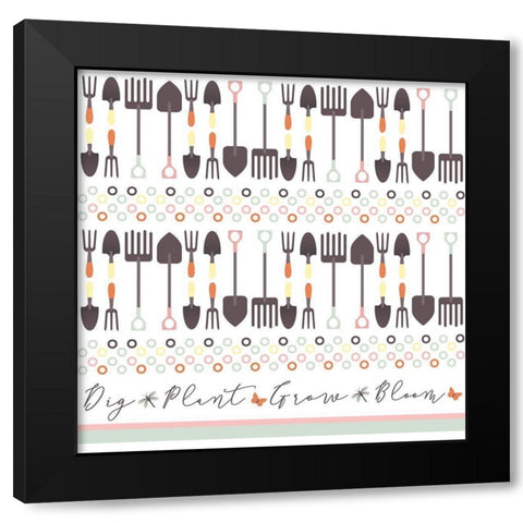 Garden Goddess Tool Pattern Black Modern Wood Framed Art Print with Double Matting by ND Art and Design