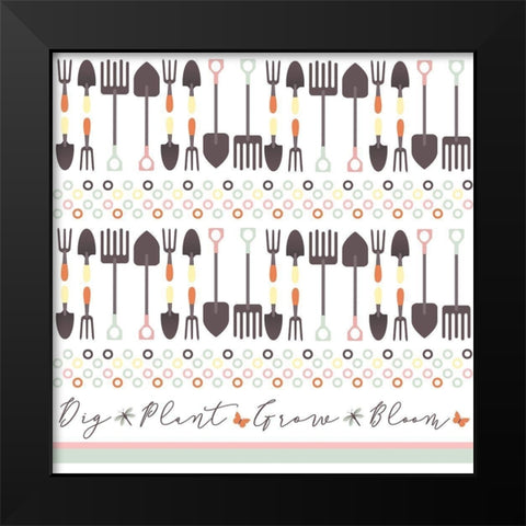 Garden Goddess Tool Pattern Black Modern Wood Framed Art Print by ND Art and Design