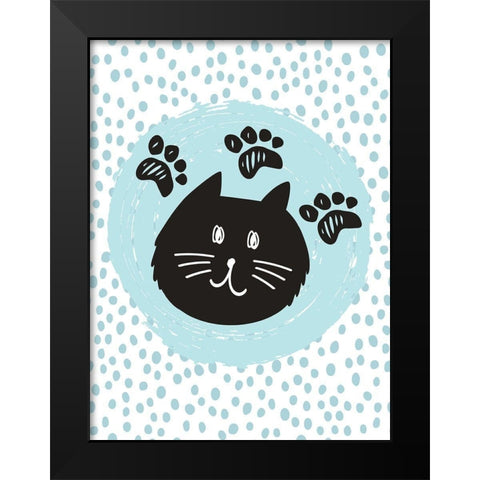 Geometric Cat Black Modern Wood Framed Art Print by ND Art and Design