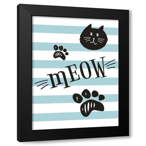 Geometric Cat Meow Black Modern Wood Framed Art Print by ND Art and Design