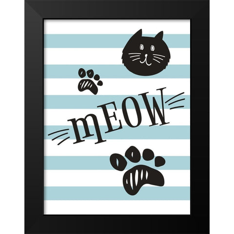 Geometric Cat Meow Black Modern Wood Framed Art Print by ND Art and Design