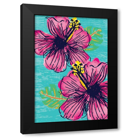 Tropical Floral Black Modern Wood Framed Art Print by ND Art and Design