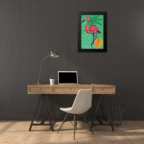 Tropical Flamingo Black Modern Wood Framed Art Print by ND Art and Design