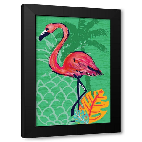 Tropical Flamingo Black Modern Wood Framed Art Print by ND Art and Design