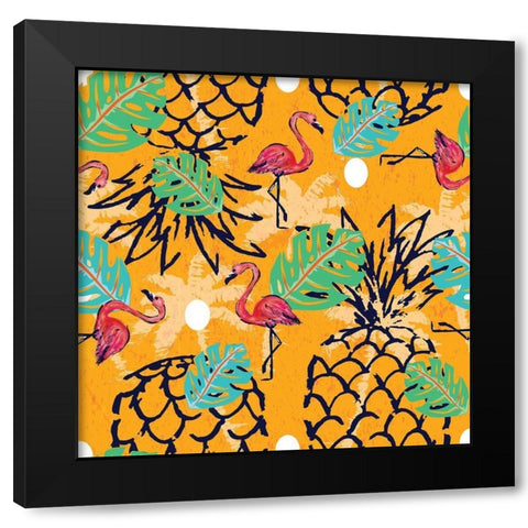 Tropical Pineapple Pattern Black Modern Wood Framed Art Print by ND Art and Design