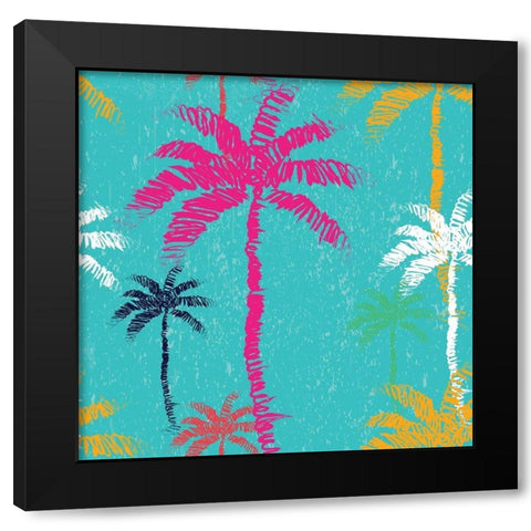 Tropical Palm Tree Pattern Black Modern Wood Framed Art Print with Double Matting by ND Art and Design