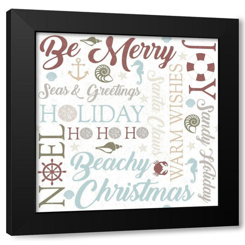 Coastal Christmas Typography Black Modern Wood Framed Art Print by ND Art and Design