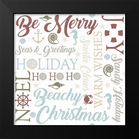 Coastal Christmas Typography Black Modern Wood Framed Art Print by ND Art and Design