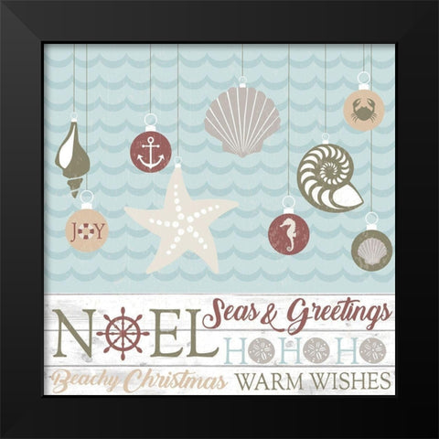 Coastal Christmas Shells Black Modern Wood Framed Art Print by ND Art and Design