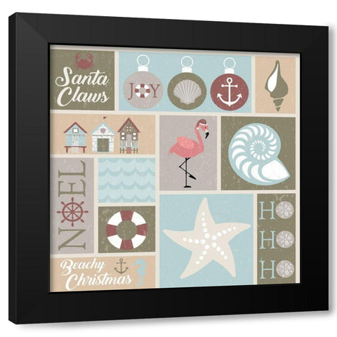 Coastal Christmas Collage Black Modern Wood Framed Art Print by ND Art and Design