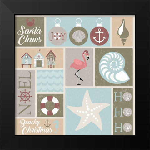 Coastal Christmas Collage Black Modern Wood Framed Art Print by ND Art and Design