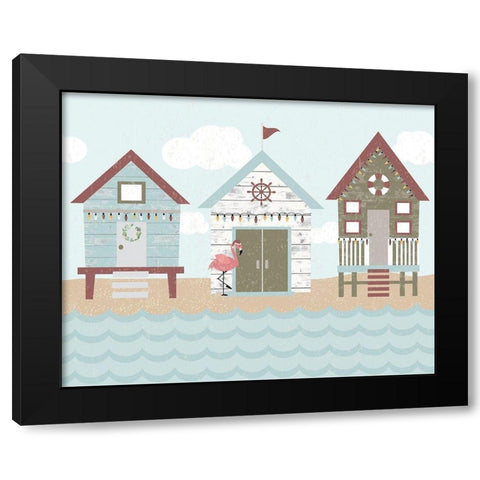 Coastal Christmas Pattern II Black Modern Wood Framed Art Print by ND Art and Design