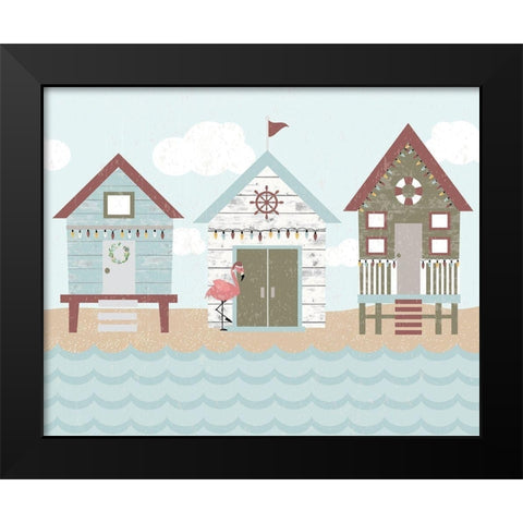 Coastal Christmas Pattern II Black Modern Wood Framed Art Print by ND Art and Design