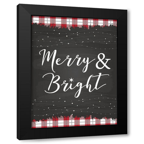 Merry and Bright Black Modern Wood Framed Art Print by ND Art and Design