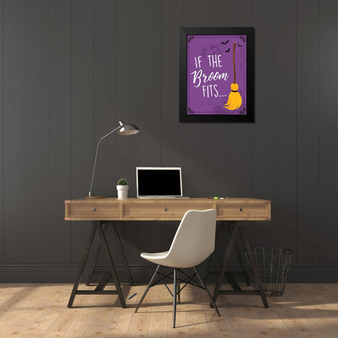 Broom Fits Black Modern Wood Framed Art Print by ND Art and Design