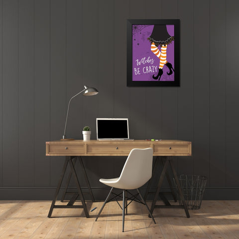 Witches Be Crazy Black Modern Wood Framed Art Print by ND Art and Design