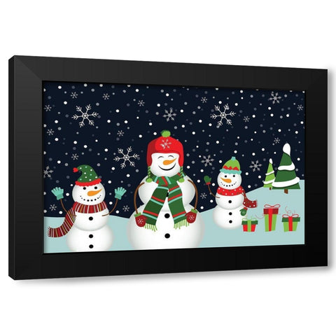 Snowman Family Black Modern Wood Framed Art Print by ND Art