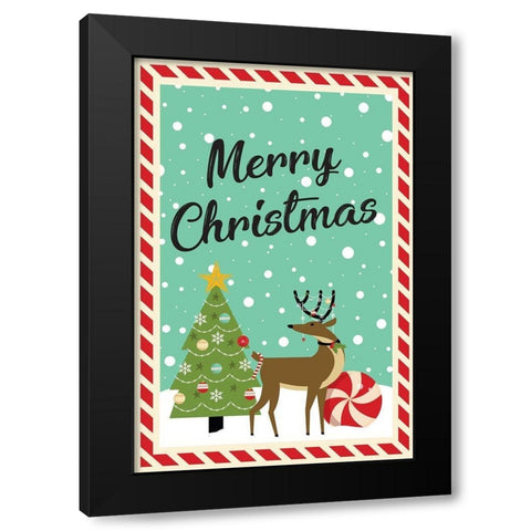 Merry Christmas Black Modern Wood Framed Art Print with Double Matting by ND Art