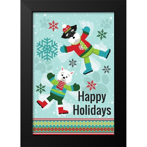 Winter Pet Happy Holidays Black Modern Wood Framed Art Print by ND Art