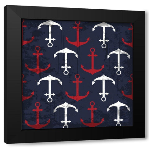 Anchor Pattern Black Modern Wood Framed Art Print by ND Art