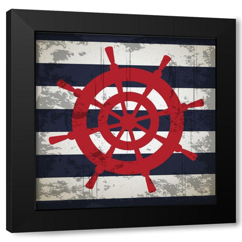 Ship Wheel Black Modern Wood Framed Art Print by ND Art