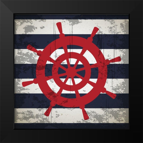 Ship Wheel Black Modern Wood Framed Art Print by ND Art