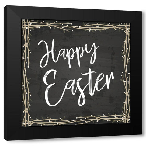 Happy Easter Black Modern Wood Framed Art Print by ND Art