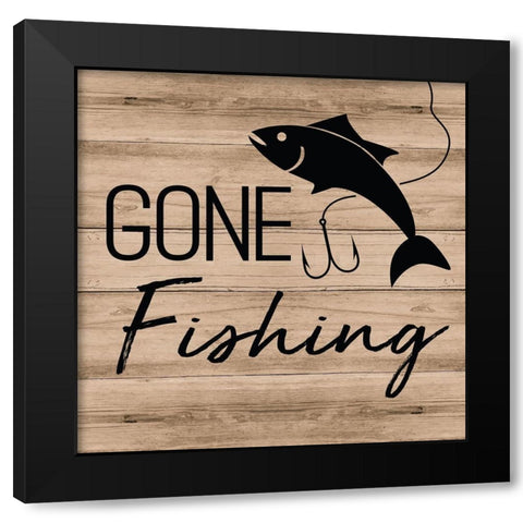 Gone Fishing Black Modern Wood Framed Art Print by ND Art