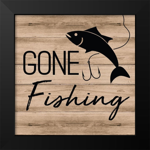 Gone Fishing Black Modern Wood Framed Art Print by ND Art