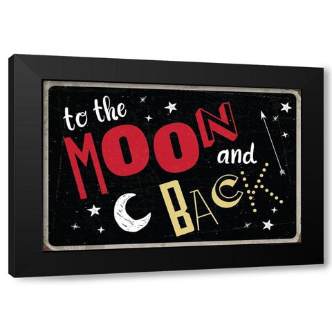 To the Moon and Back Black Modern Wood Framed Art Print by ND Art