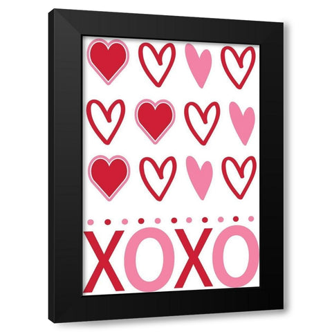 Hearts XoXo Black Modern Wood Framed Art Print by ND Art
