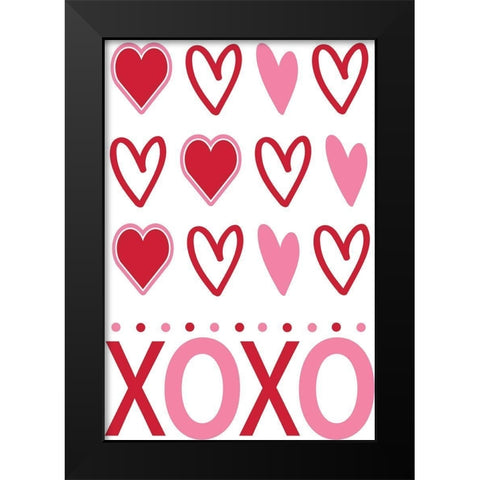 Hearts XoXo Black Modern Wood Framed Art Print by ND Art