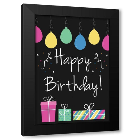 Happy Birthday Black Modern Wood Framed Art Print with Double Matting by ND Art